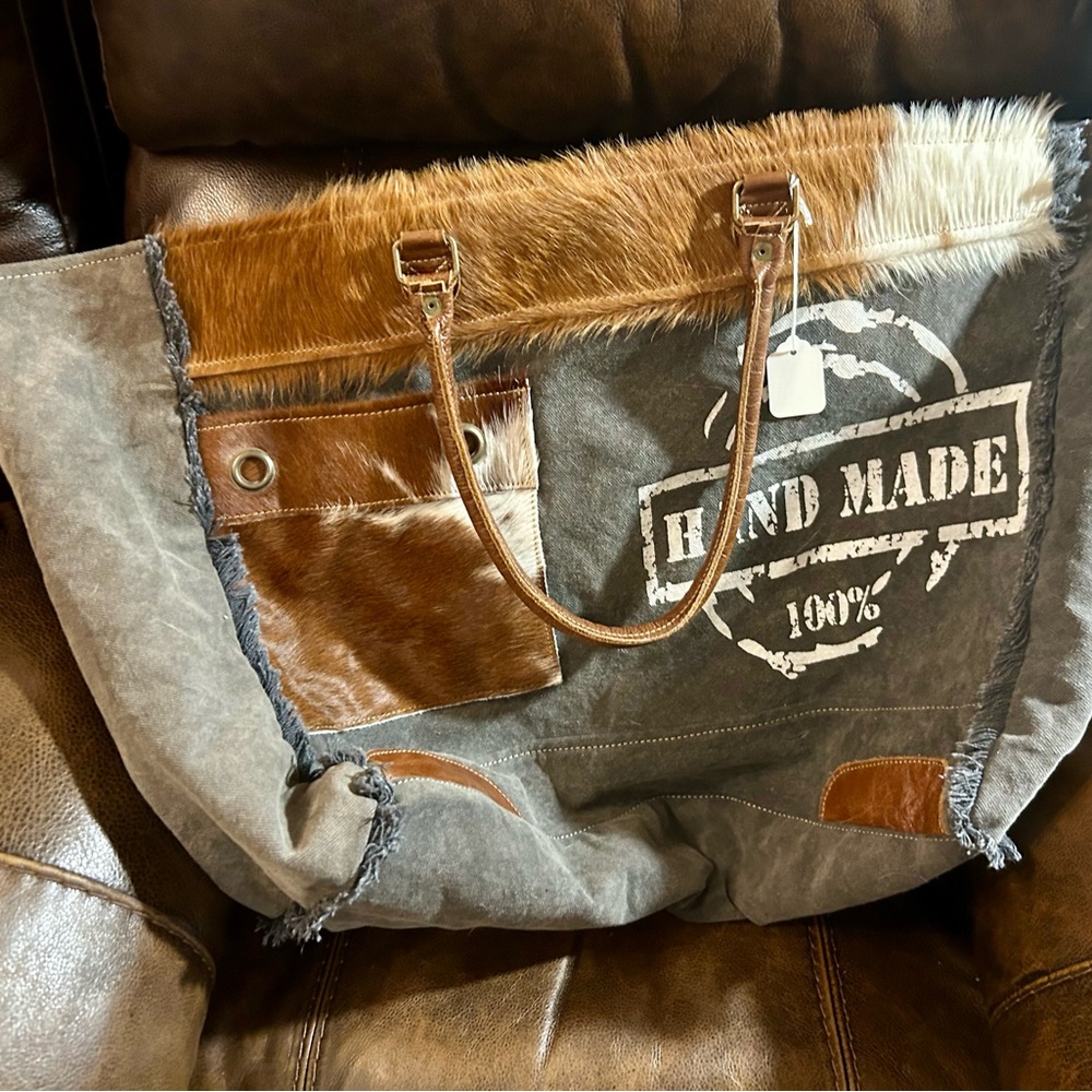 “Myra” Overnight Gray and Brown Tote Bag